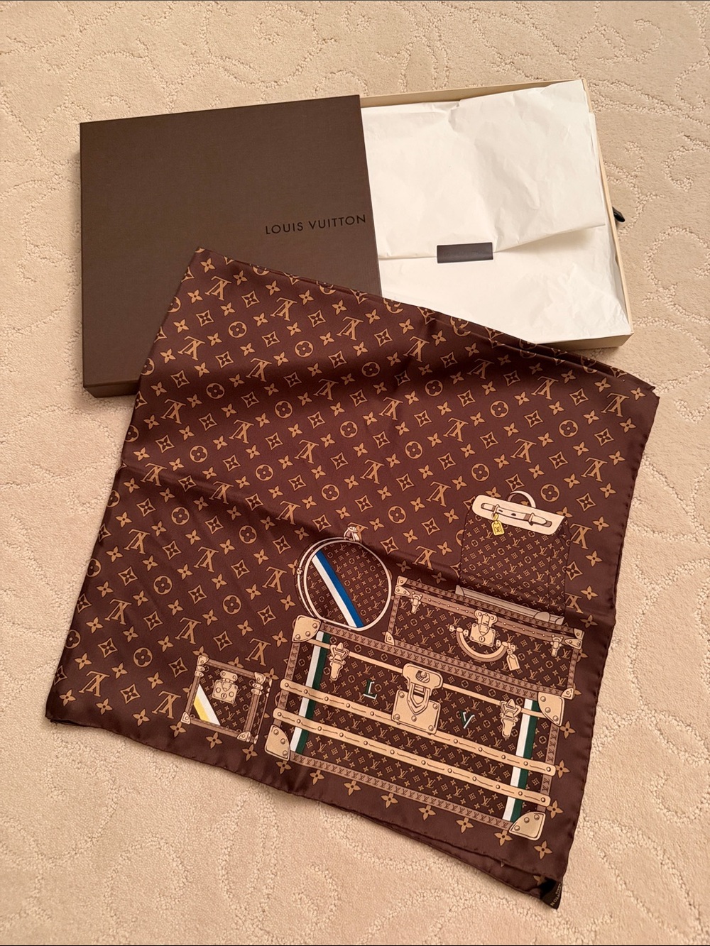 LIMITED EDITION Louis Vuitton Brown Monogram Silk Scarf